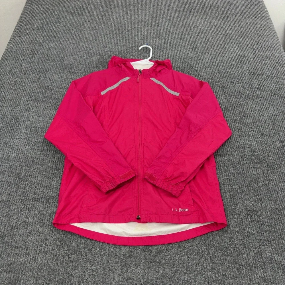 LL Bean Windbreaker Girls L Pink Nylon Hooded Reflective Gorpcore Outdoor